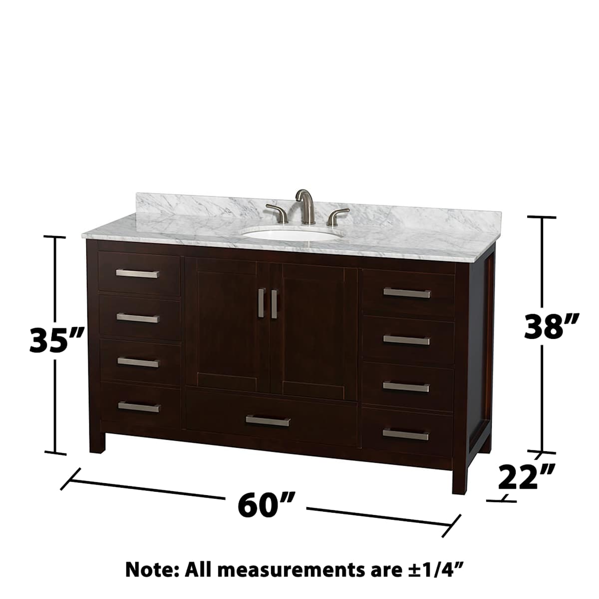 Sheffield 60" Free Standing Single Basin Vanity Set with Cabinet and Marble Vanity Top