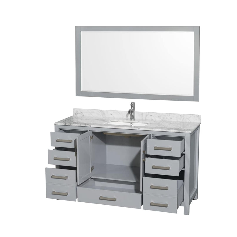 Sheffield 60" Free Standing Single Basin Vanity Set with Cabinet, Marble Vanity Top, and Framed Mirror - image 2
