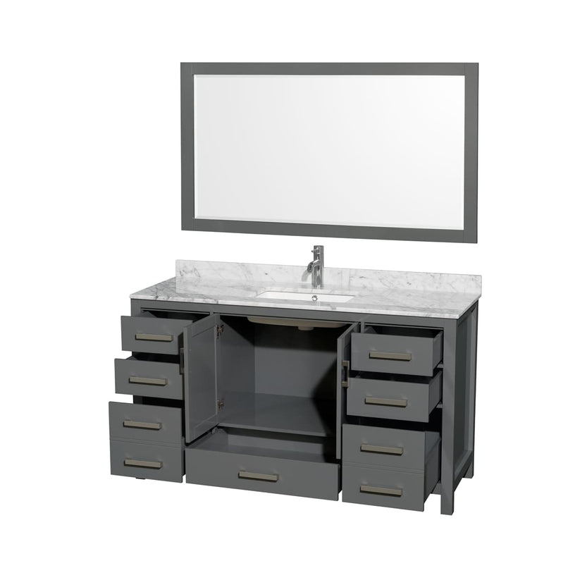 Sheffield 60" Free Standing Single Basin Vanity Set with Cabinet, Marble Vanity Top, and Framed Mirror - image 4