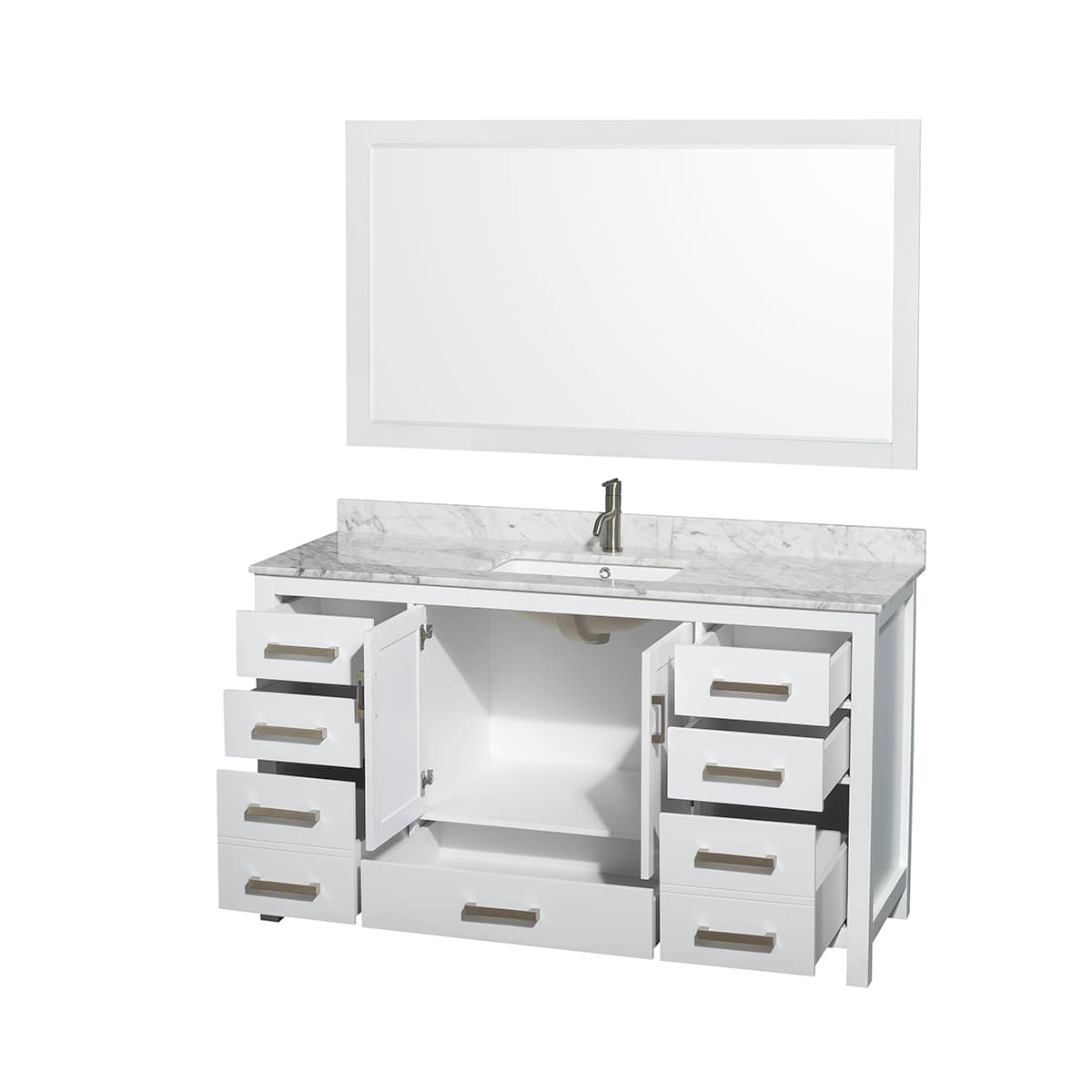 Sheffield 60" Free Standing Single Basin Vanity Set with Cabinet, Marble Vanity Top, and Framed Mirror