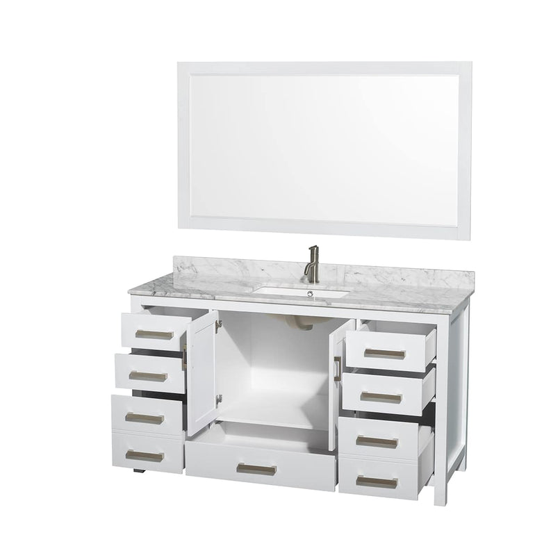 Sheffield 60" Free Standing Single Basin Vanity Set with Cabinet, Marble Vanity Top, and Framed Mirror - image 7