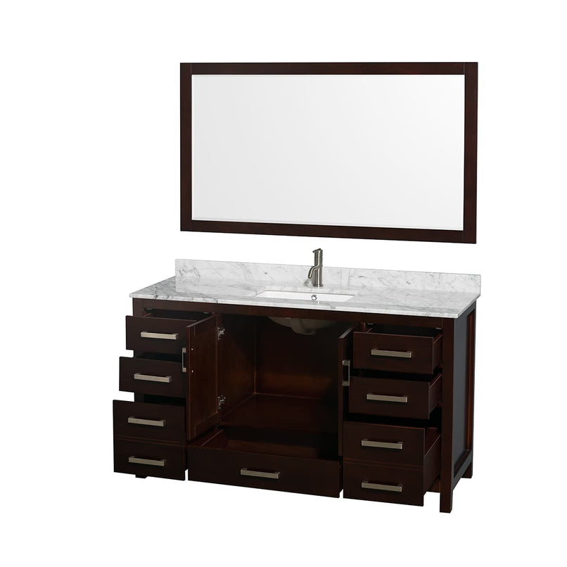 Sheffield 60" Free Standing Single Basin Vanity Set with Cabinet, Marble Vanity Top, and Framed Mirror - image 10
