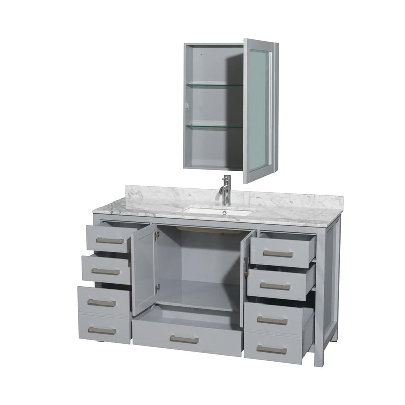 Sheffield 60" Free Standing Single Basin Vanity Set with Cabinet, Marble Vanity Top, and Medicine Cabinet - image 2