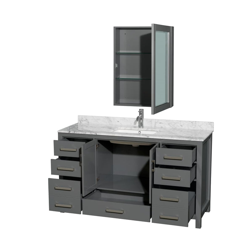 Sheffield 60" Free Standing Single Basin Vanity Set with Cabinet, Marble Vanity Top, and Medicine Cabinet - image 4