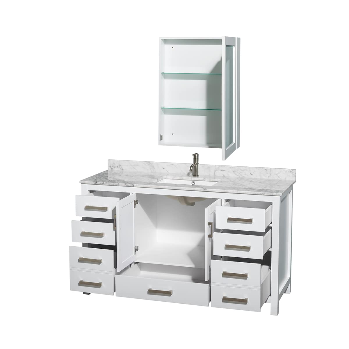 Sheffield 60" Free Standing Single Basin Vanity Set with Cabinet, Marble Vanity Top, and Medicine Cabinet