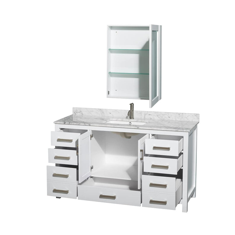 Sheffield 60" Free Standing Single Basin Vanity Set with Cabinet, Marble Vanity Top, and Medicine Cabinet - image 9