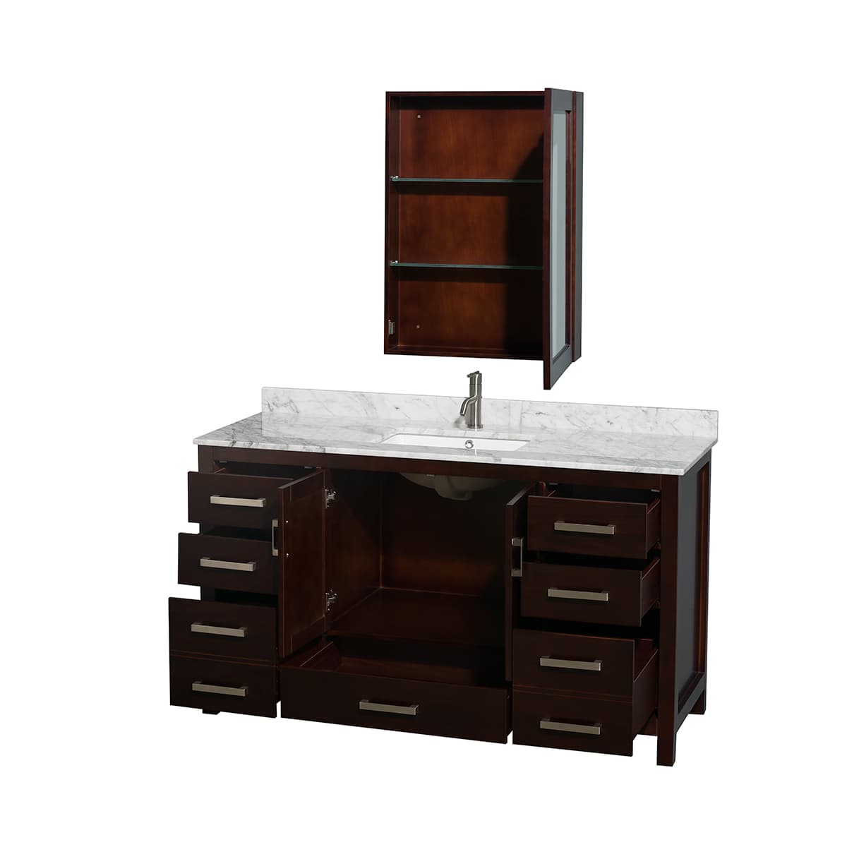 Sheffield 60" Free Standing Single Basin Vanity Set with Cabinet, Marble Vanity Top, and Medicine Cabinet