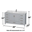 Sheffield 60" Free Standing Single Basin Vanity Set with Cabinet and Marble Vanity Top - image 3