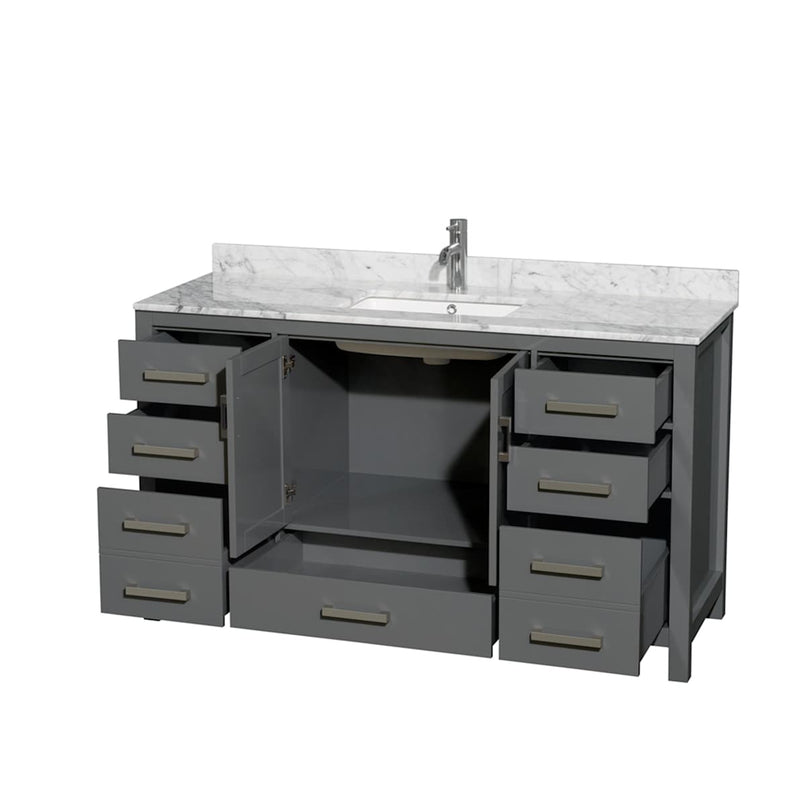 Sheffield 60" Free Standing Single Basin Vanity Set with Cabinet and Marble Vanity Top - image 4