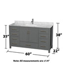 Sheffield 60" Free Standing Single Basin Vanity Set with Cabinet and Marble Vanity Top - image 6
