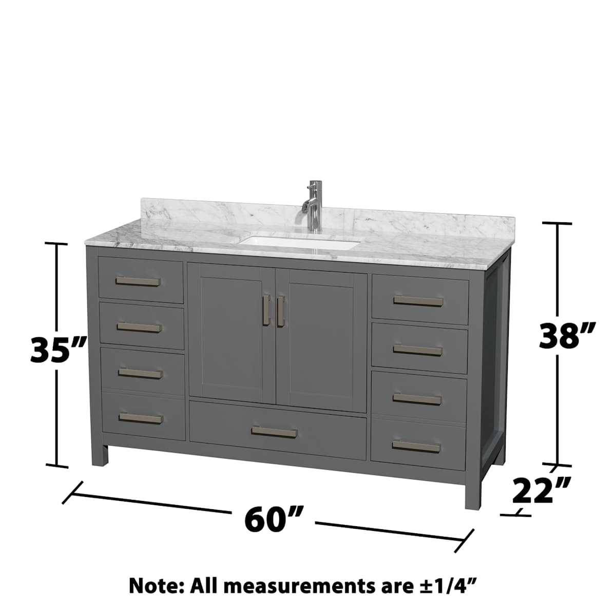 Sheffield 60" Free Standing Single Basin Vanity Set with Cabinet and Marble Vanity Top