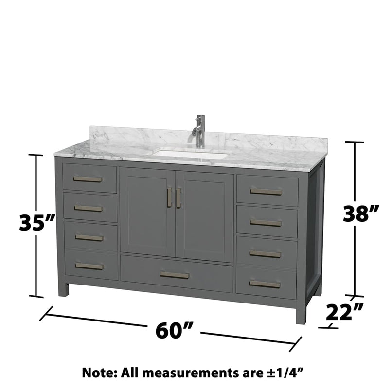 Sheffield 60" Free Standing Single Basin Vanity Set with Cabinet and Marble Vanity Top - image 6