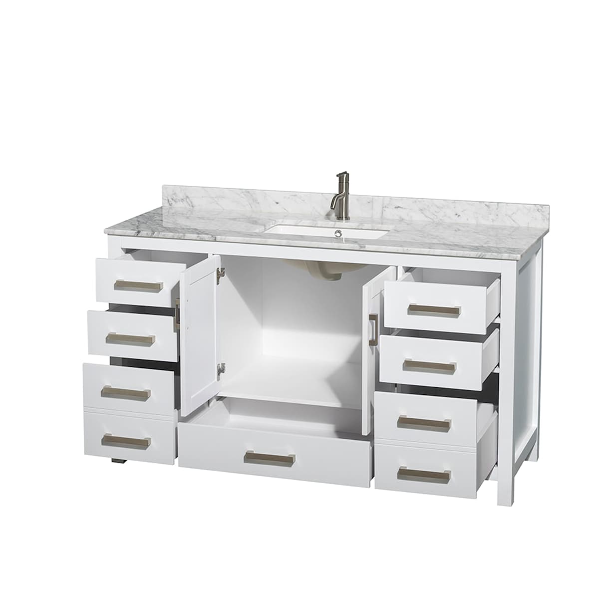 Sheffield 60" Free Standing Single Basin Vanity Set with Cabinet and Marble Vanity Top