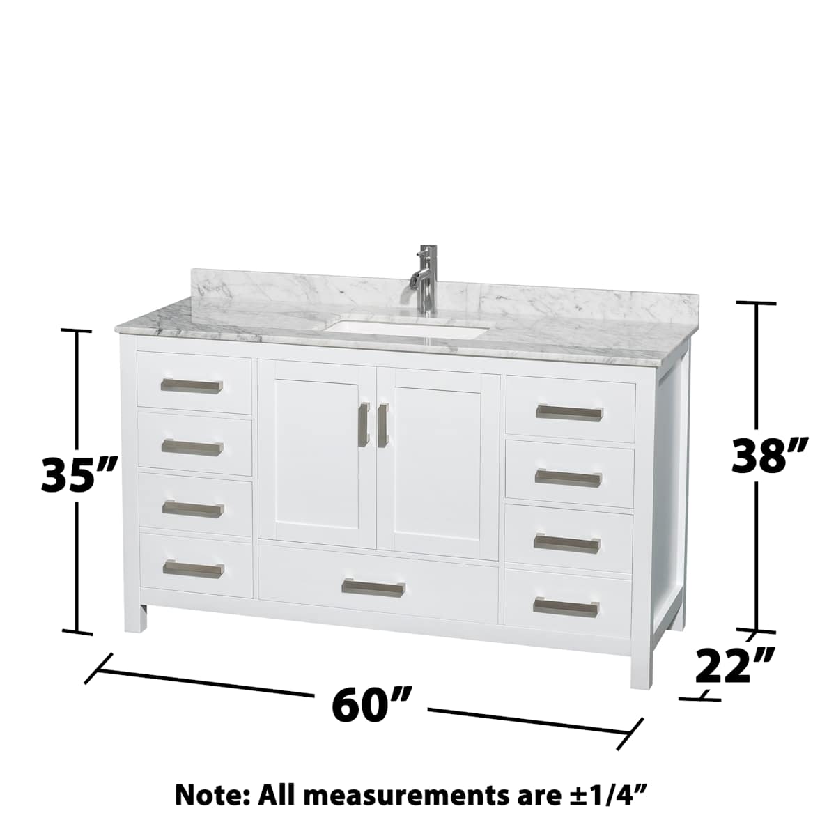 Sheffield 60" Free Standing Single Basin Vanity Set with Cabinet and Marble Vanity Top