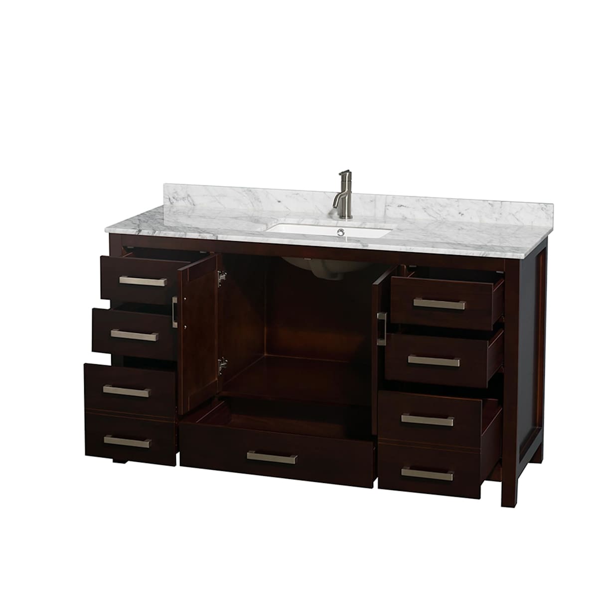 Sheffield 60" Free Standing Single Basin Vanity Set with Cabinet and Marble Vanity Top