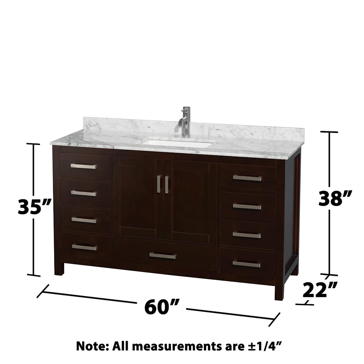 Sheffield 60" Free Standing Single Basin Vanity Set with Cabinet and Marble Vanity Top