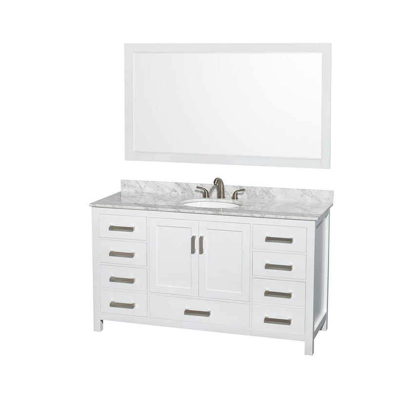Sheffield 60" Free Standing Single Basin Vanity Set with Cabinet, Marble Vanity Top, and Framed Mirror - image 1