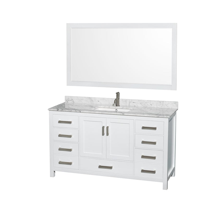 Sheffield 60" Free Standing Single Basin Vanity Set with Cabinet, Marble Vanity Top, and Framed Mirror - image 1