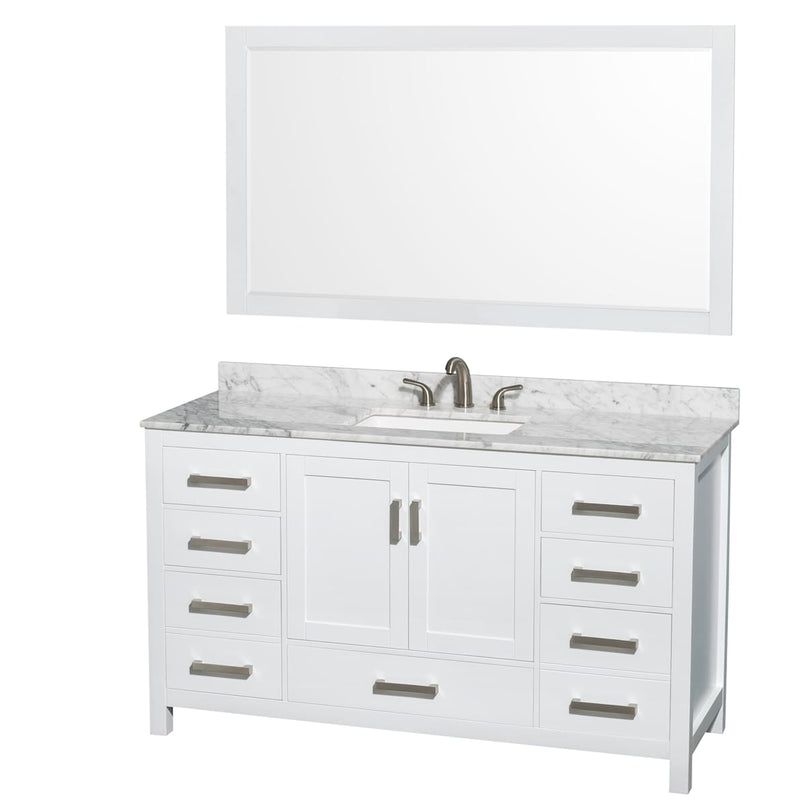 Sheffield 60" Free Standing Single Basin Vanity Set with Wood Cabinet, Marble Vanity Top, and Framed Mirror - image 1