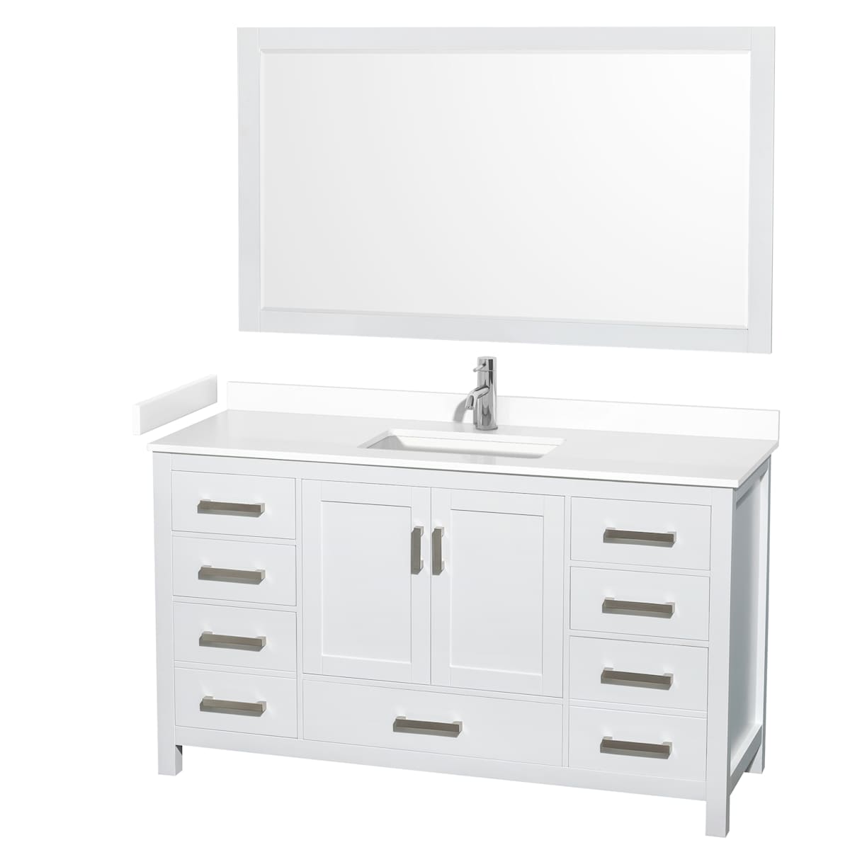 Sheffield 60" Free Standing Single Basin Vanity Set with Cabinet, Cultured Marble Vanity Top, and Framed Mirror