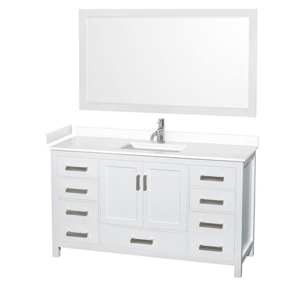 Sheffield 60" Free Standing Single Basin Vanity Set with Cabinet, Cultured Marble Vanity Top, and Framed Mirror - image 1