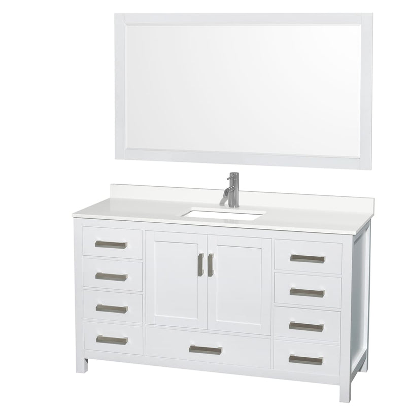 Sheffield 60" Free Standing Single Basin Vanity Set with Cabinet, Quartz Vanity Top, and Framed Mirror - image 1
