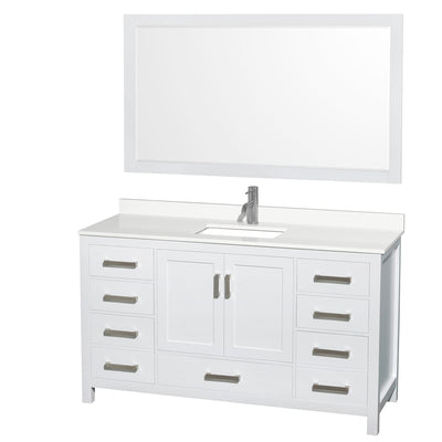 Sheffield 60" Free Standing Single Basin Vanity Set with Cabinet, Quartz Vanity Top, and Framed Mirror - image 1