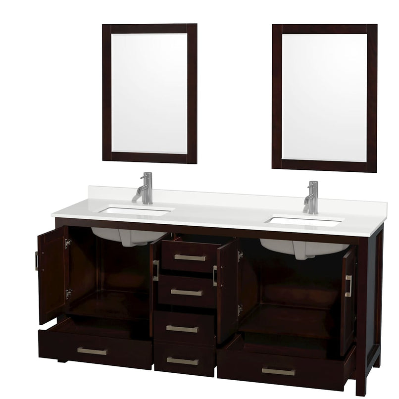 Sheffield 72" Free Standing Double Basin Vanity Set with Cabinet, Quartz Vanity Top, and Framed Mirror - image 9