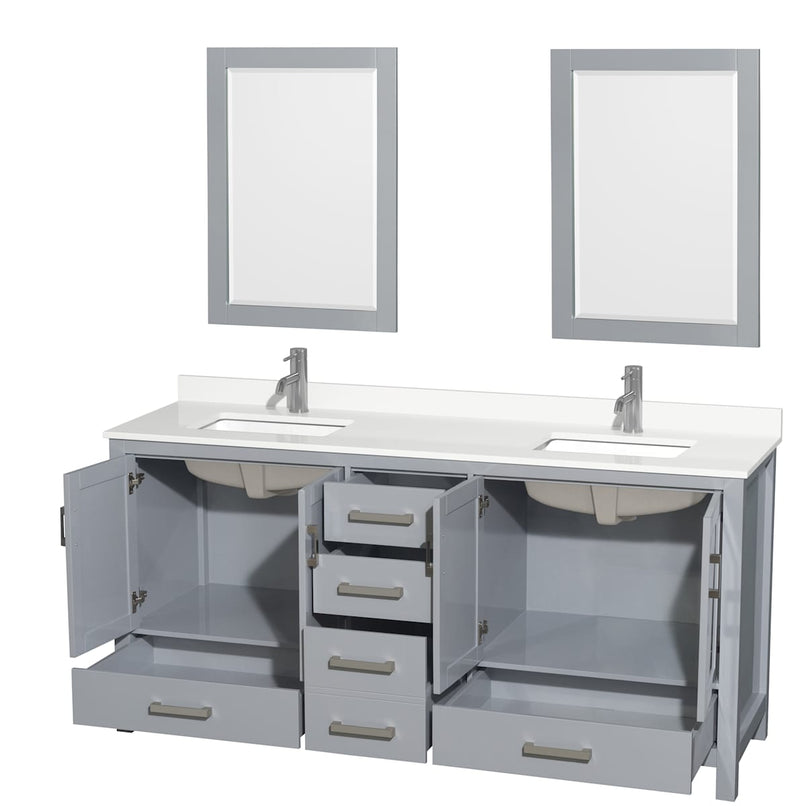 Sheffield 72" Free Standing Double Basin Vanity Set with Cabinet, Quartz Vanity Top, and Framed Mirror - image 11