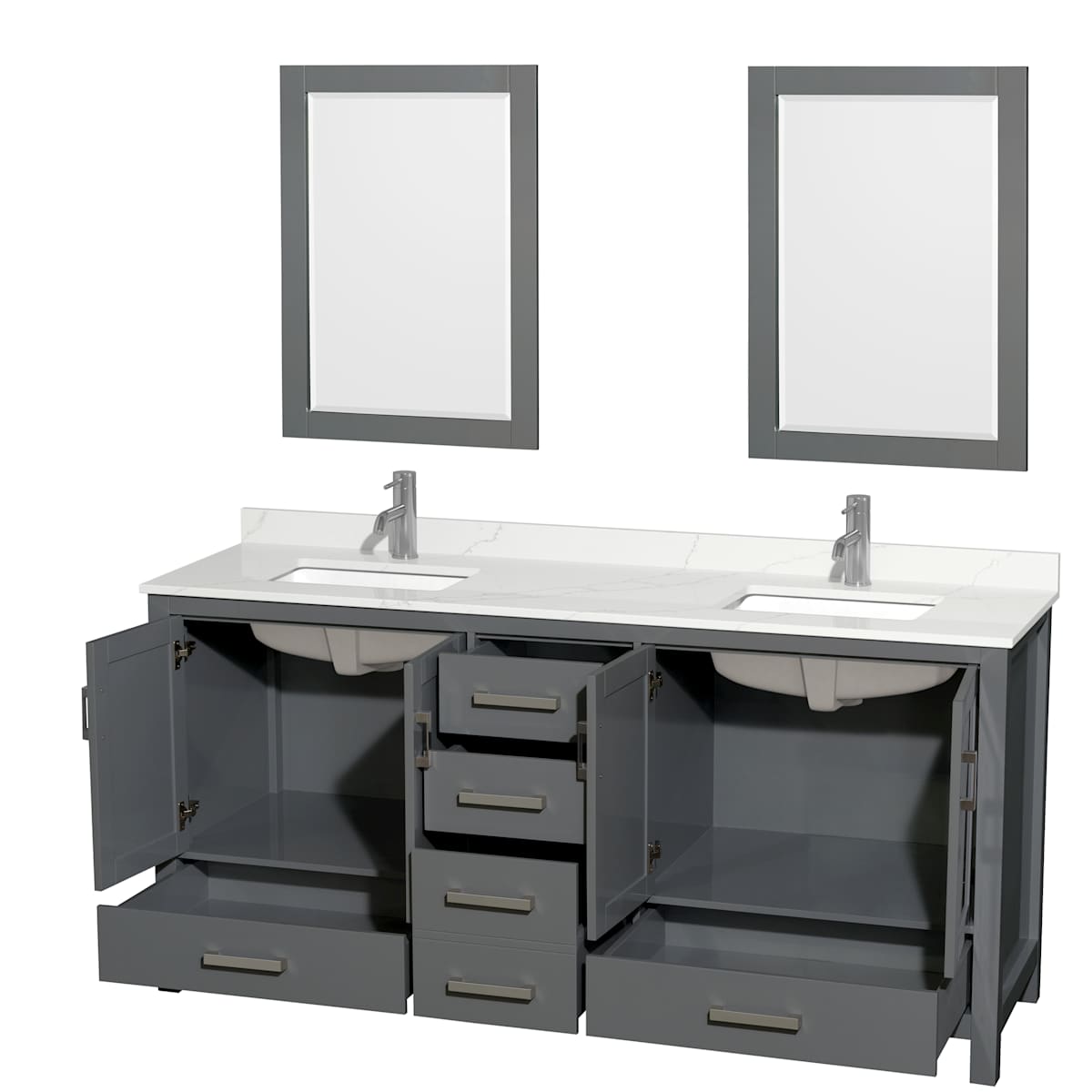 Sheffield 72" Free Standing Double Basin Vanity Set with Cabinet, Quartz Vanity Top, and Framed Mirror