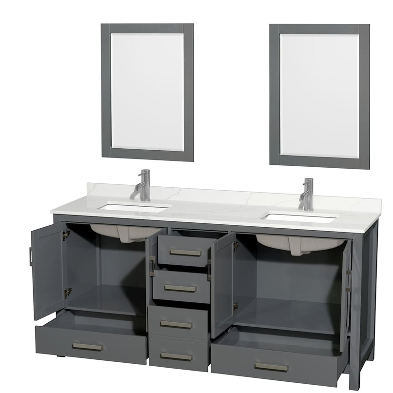 Sheffield 72" Free Standing Double Basin Vanity Set with Cabinet, Quartz Vanity Top, and Framed Mirror - image 12
