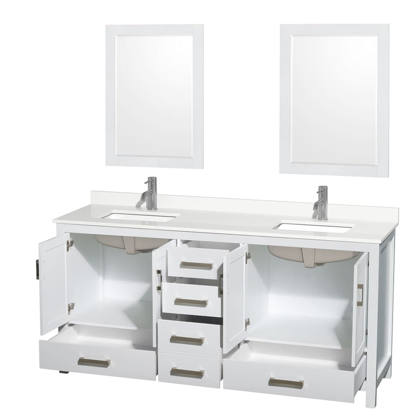 Sheffield 72" Free Standing Double Basin Vanity Set with Cabinet, Quartz Vanity Top, and Framed Mirror - image 15