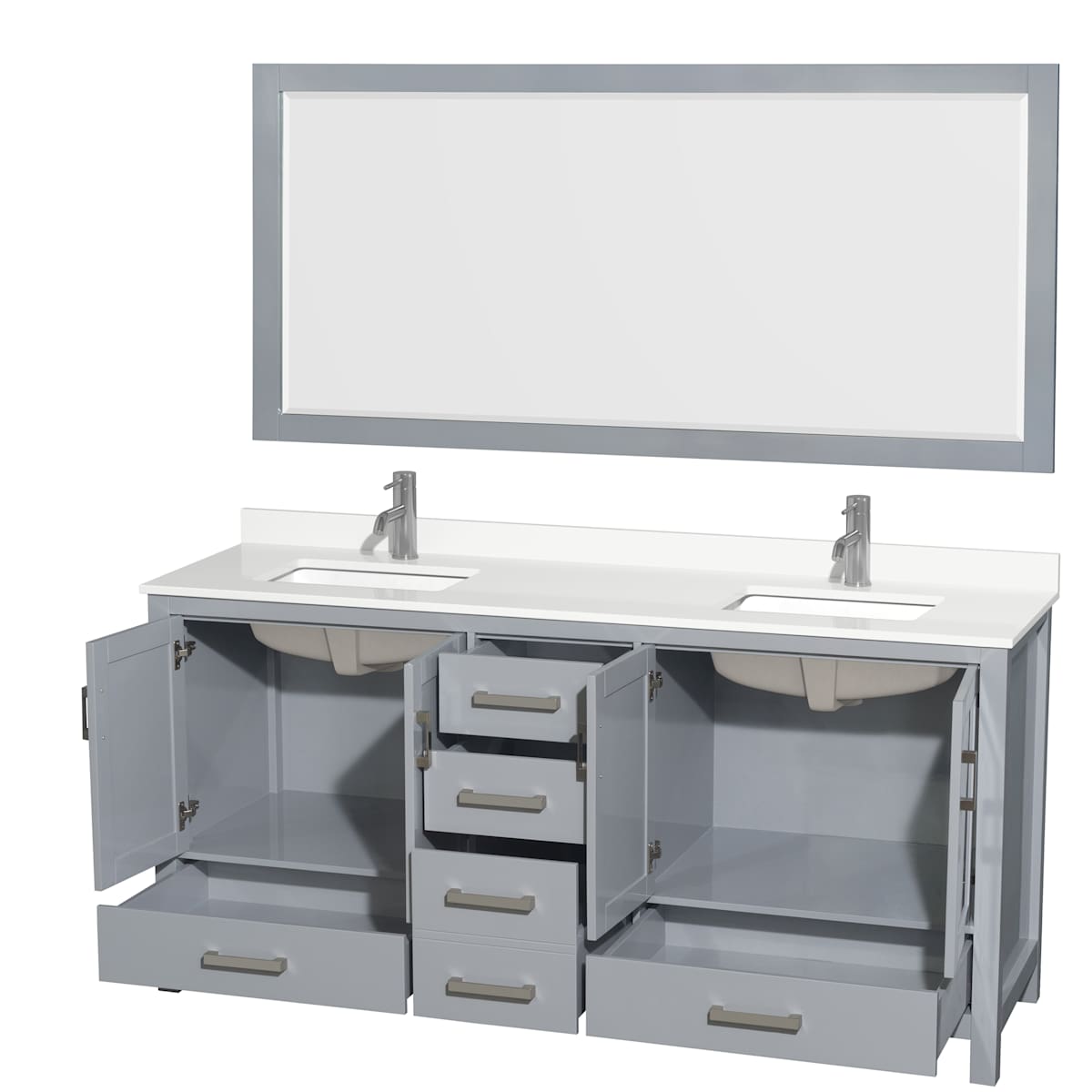 Sheffield 72" Free Standing Double Basin Vanity Set with Cabinet, Quartz Vanity Top, and Framed Mirror - image 12