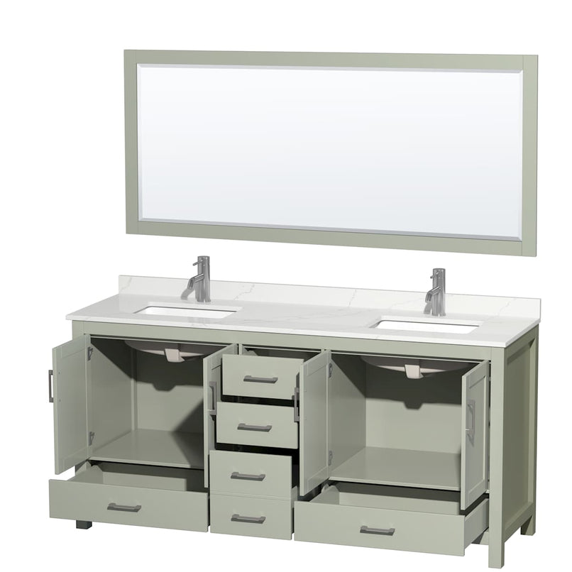 Sheffield 72" Free Standing Double Basin Vanity Set with Cabinet, Quartz Vanity Top, and Framed Mirror - image 15