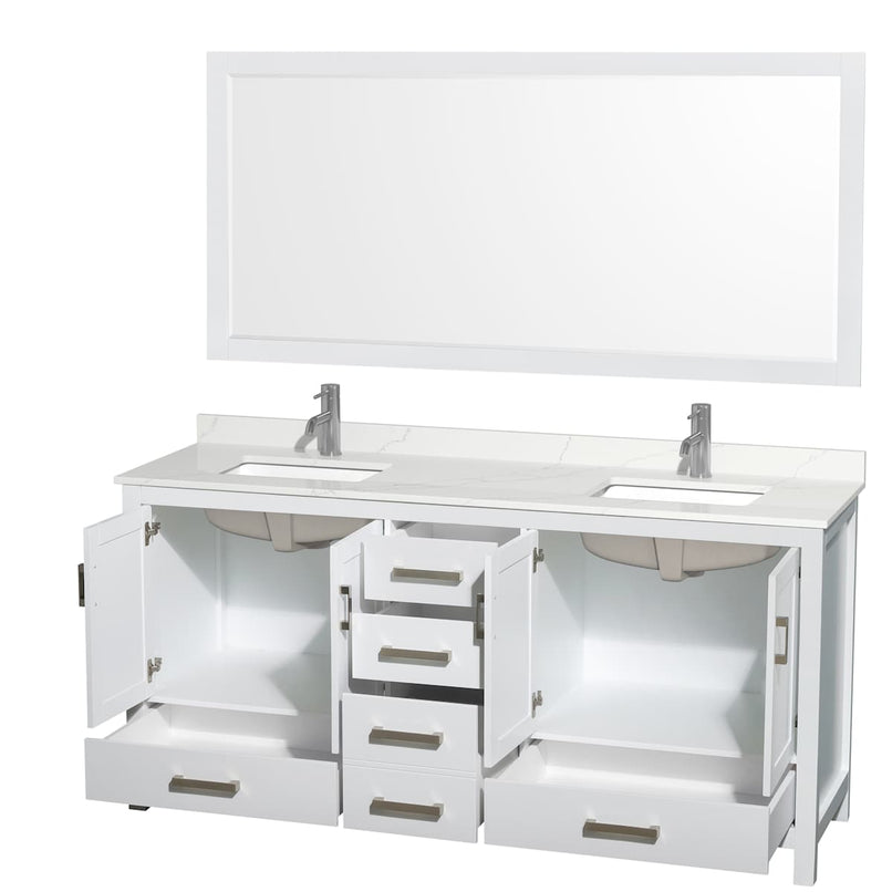 Sheffield 72" Free Standing Double Basin Vanity Set with Cabinet, Quartz Vanity Top, and Framed Mirror - image 17