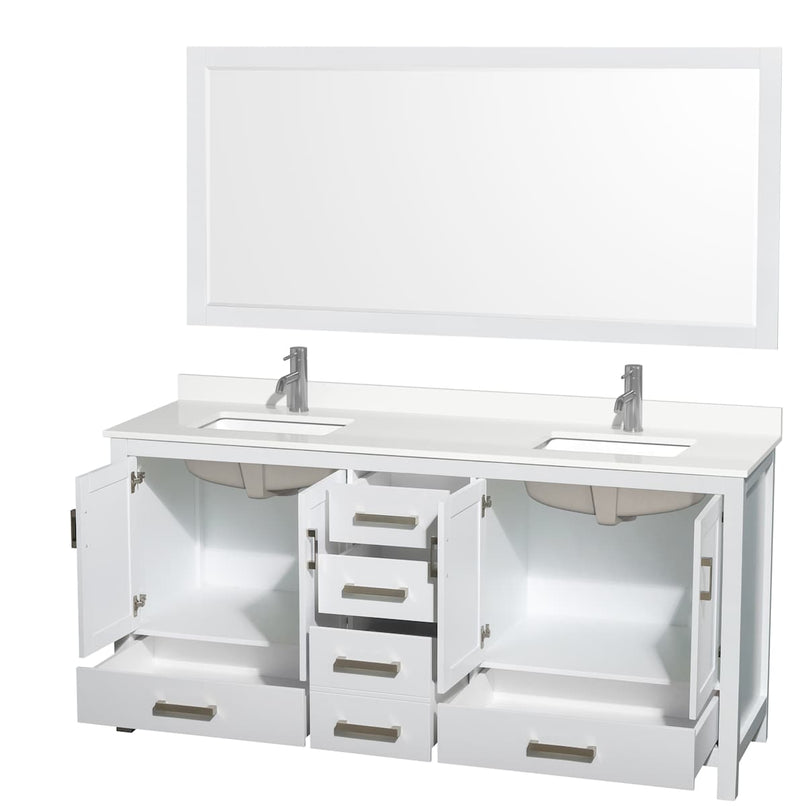 Sheffield 72" Free Standing Double Basin Vanity Set with Cabinet, Quartz Vanity Top, and Framed Mirror - image 18