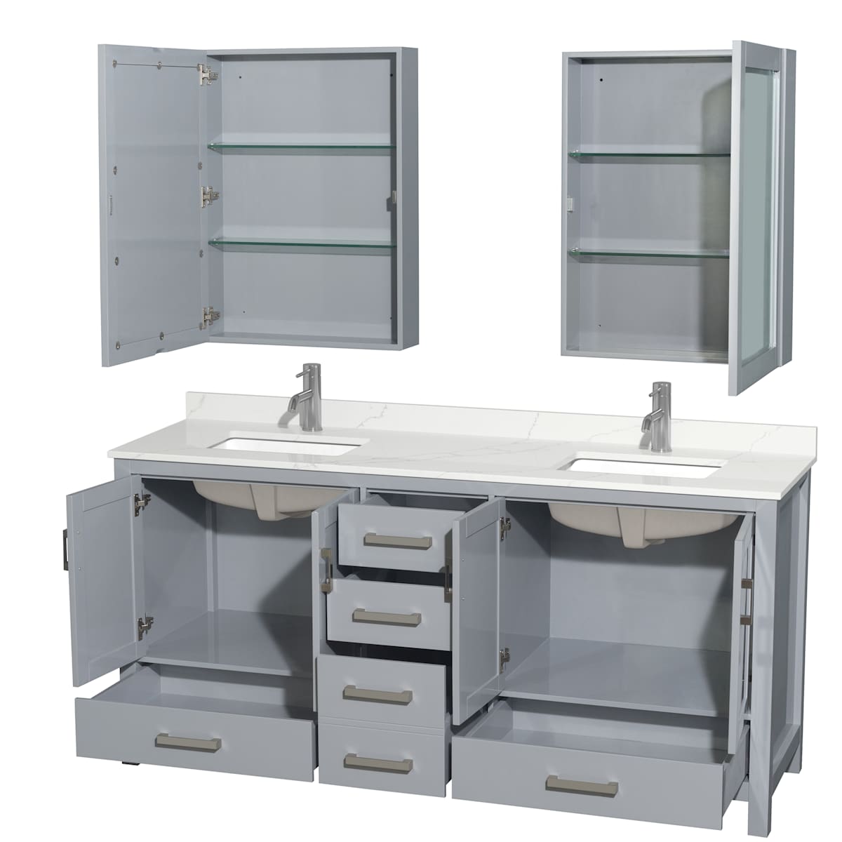 Sheffield 72" Free Standing Double Basin Vanity Set with Cabinet, Quartz Vanity Top, and Medicine Cabinet - image 11