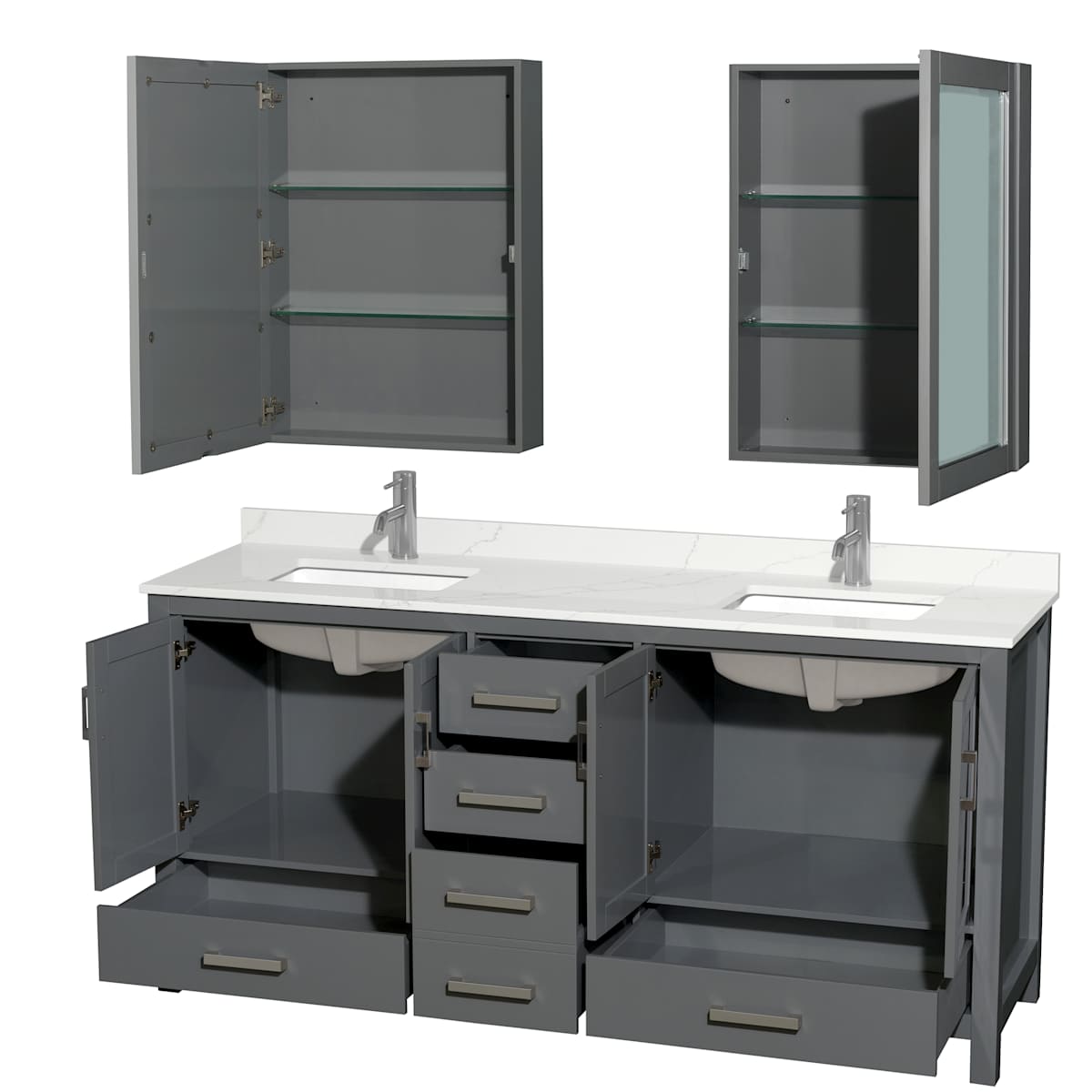 Sheffield 72" Free Standing Double Basin Vanity Set with Cabinet, Quartz Vanity Top, and Medicine Cabinet - image 13