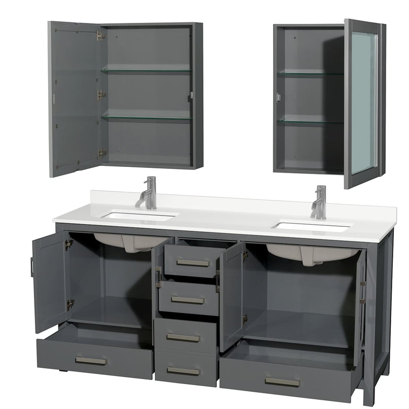 Sheffield 72" Free Standing Double Basin Vanity Set with Cabinet, Quartz Vanity Top, and Medicine Cabinet - image 14