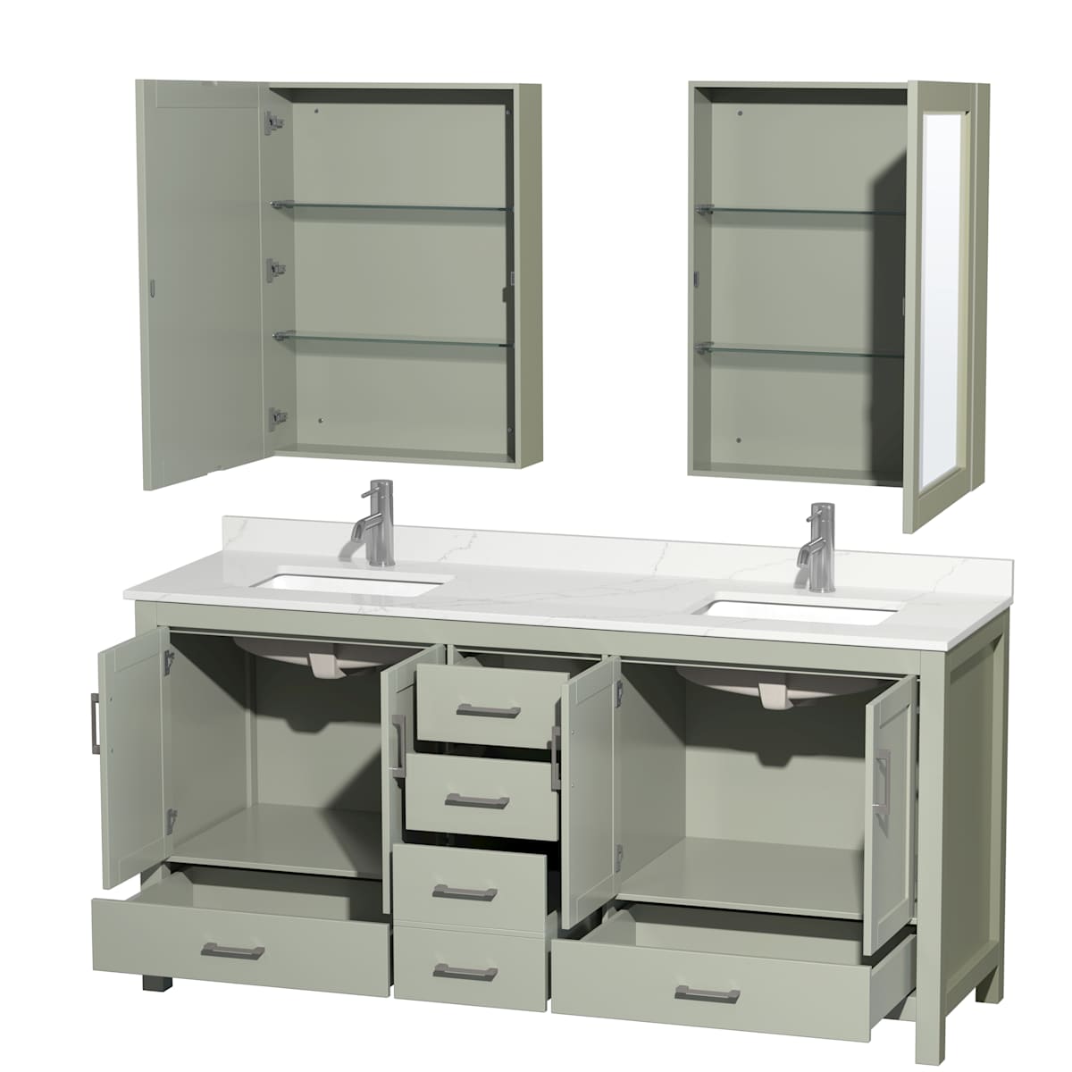 Sheffield 72" Free Standing Double Basin Vanity Set with Cabinet, Quartz Vanity Top, and Medicine Cabinet - image 15