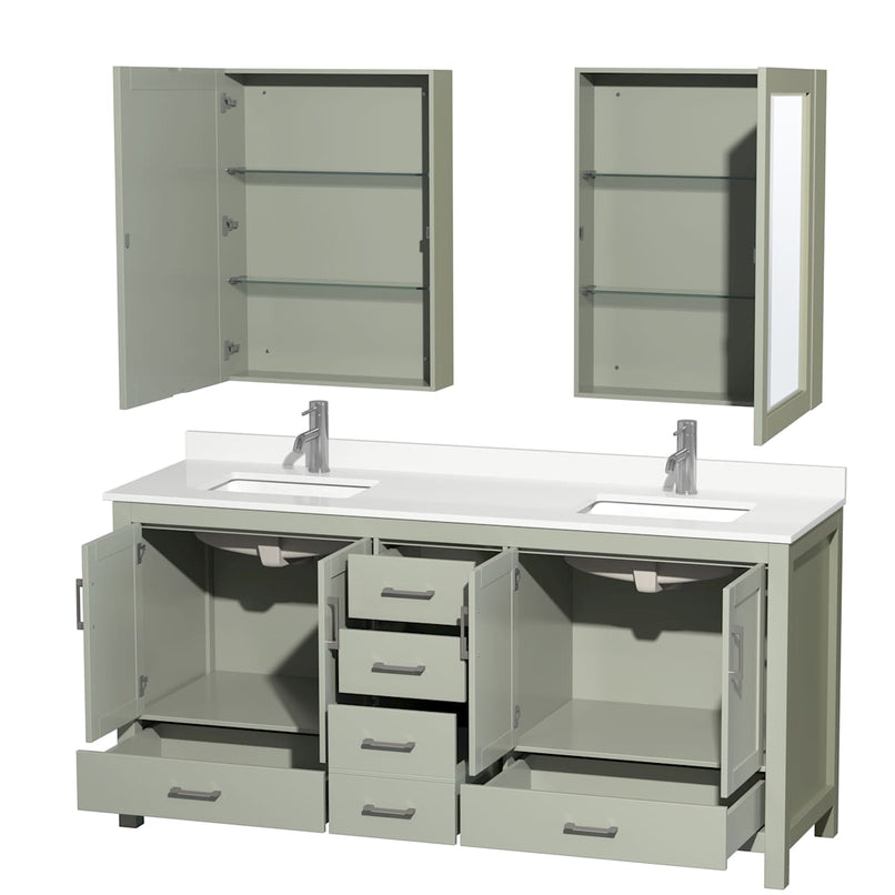 Sheffield 72" Free Standing Double Basin Vanity Set with Cabinet, Quartz Vanity Top, and Medicine Cabinet - image 16