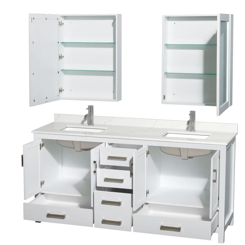 Sheffield 72" Free Standing Double Basin Vanity Set with Cabinet, Quartz Vanity Top, and Medicine Cabinet - image 17