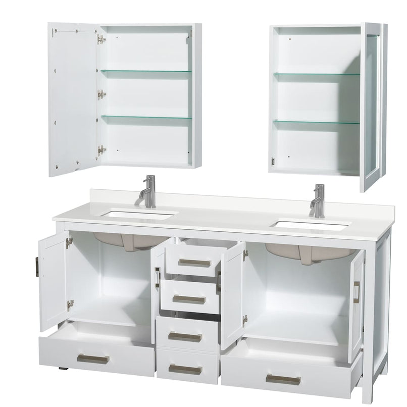 Sheffield 72" Free Standing Double Basin Vanity Set with Cabinet, Quartz Vanity Top, and Medicine Cabinet - image 18