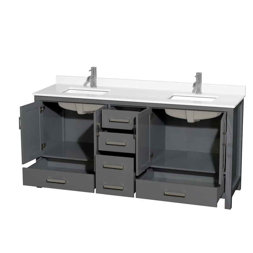 Sheffield 72" Free Standing Double Basin Vanity Set with Cabinet and Quartz Vanity Top - image 10