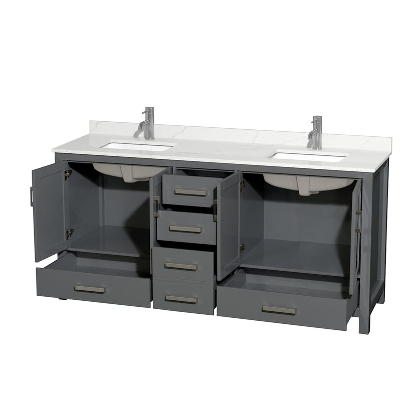Sheffield 72" Free Standing Double Basin Vanity Set with Cabinet and Quartz Vanity Top - image 11