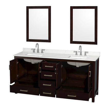 Sheffield 72" Free Standing Double Basin Vanity Set with Cabinet, Quartz Vanity Top, and Framed Mirror - image 2