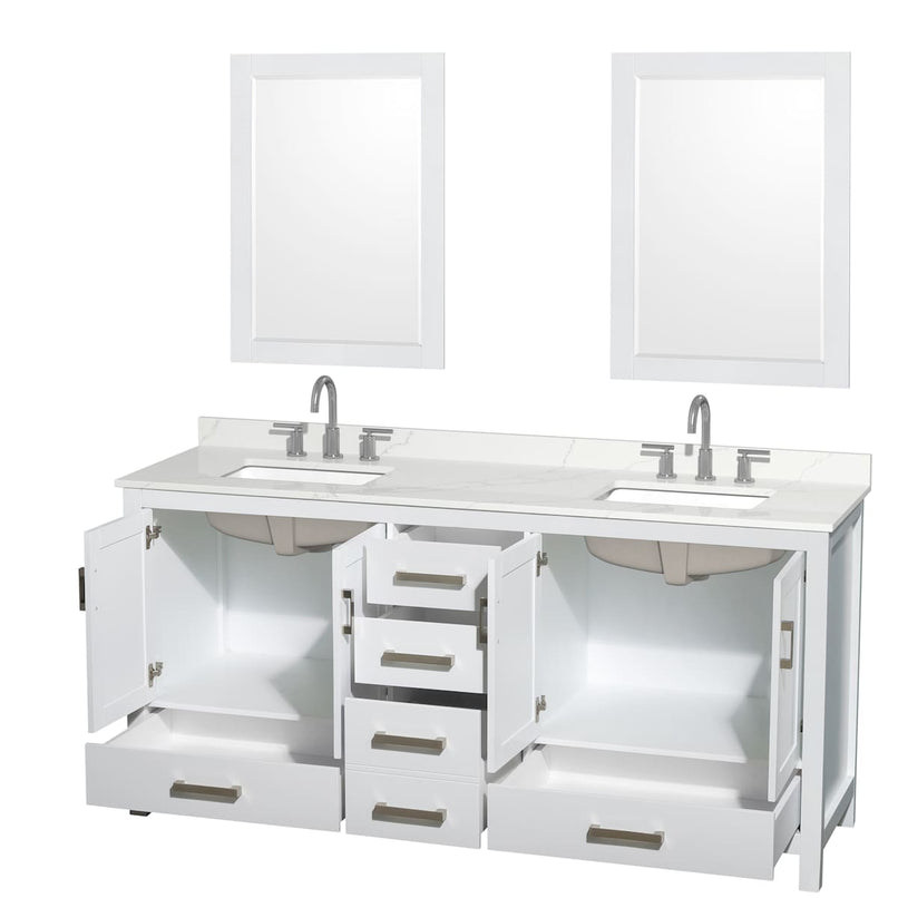 Sheffield 72" Free Standing Double Basin Vanity Set with Cabinet, Quartz Vanity Top, and Framed Mirror - image 11