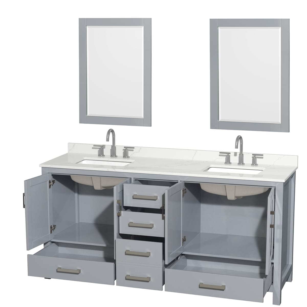 Sheffield 72" Free Standing Double Basin Vanity Set with Cabinet, Quartz Vanity Top, and Framed Mirror - image 15