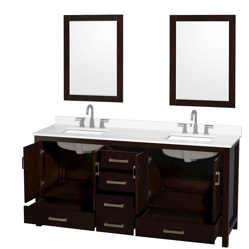 Sheffield 72" Free Standing Double Basin Vanity Set with Cabinet, Quartz Vanity Top, and Framed Mirror - image 16