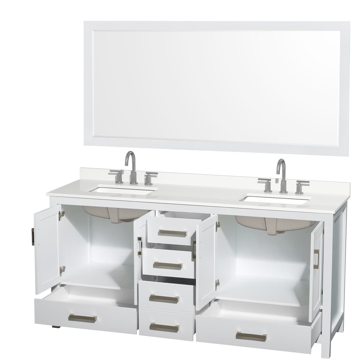 Sheffield 72" Free Standing Double Basin Vanity Set with Cabinet, Quartz Vanity Top, and Framed Mirror